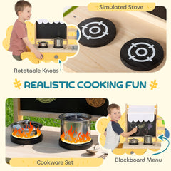 Mud Kitchen for Kids Outdoor with Wheels, Wooden Play Kitchen with Sink, Storage, Planting Pots, Blackboard, Yellow