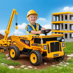 Kids Electric Car, Ride On Dump Truck, 12V Ride On Toy with Electric Dump Bed and Remote Control, Yellow