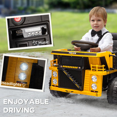 12V Kids Ride On Dump Truck Construction Vehicle w/ Electric Dump Bed, Shovel, Spring Suspension Wheels