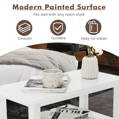 Narrow End Table and Bedside Table with 2 Drawers and Open Shelf, White