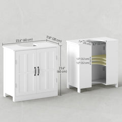 Pedestal Under Sink Cabinet, Bathroom Vanity Cabinet Storage with Double Doors and Adjustable Shelf, White