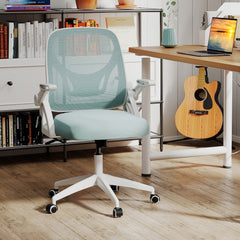 Ergonomic Computer Desk Chair with Lumbar Support and Flip-up Arms-Light Blue