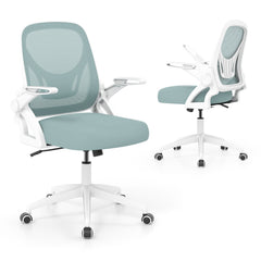 Ergonomic Computer Desk Chair with Lumbar Support and Flip-up Arms-Light Blue