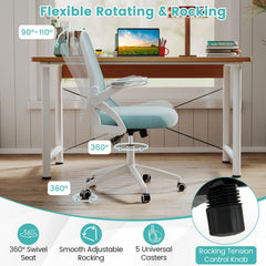 Ergonomic Computer Desk Chair with Lumbar Support and Flip-up Arms-Light Blue
