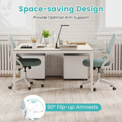 Ergonomic Computer Desk Chair with Lumbar Support and Flip-up Arms-Light Blue