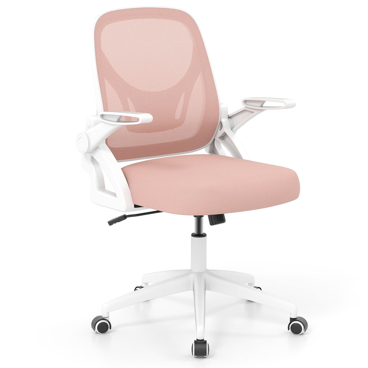 Ergonomic Computer Desk Chair with Lumbar Support and Flip-up Arms-Pink