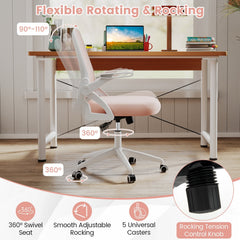 Ergonomic Computer Desk Chair with Lumbar Support and Flip-up Arms-Pink
