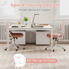 Ergonomic Computer Desk Chair with Lumbar Support and Flip-up Arms-Pink
