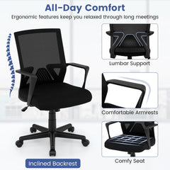Ergonomic Desk Chair with Lumbar Support and Rocking Function-Black