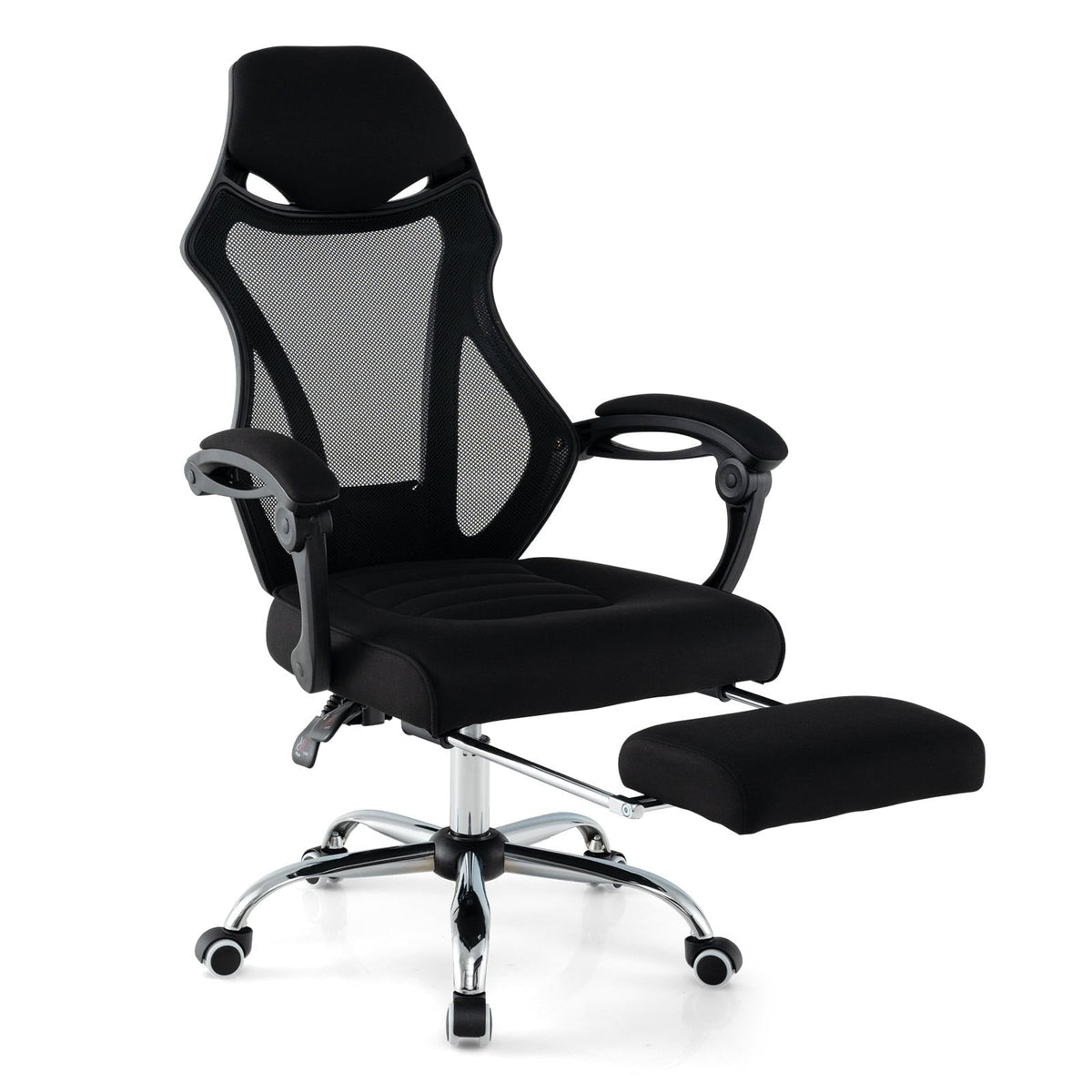 Ergonomic Mesh Office Chair with Footrest and Tilting Backrest-Black