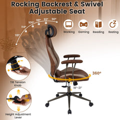 Ergonomic Office Chair Computer Desk Chair with 2D Headrest and Rocking Backrest-Brown