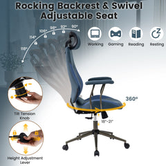Ergonomic Office Chair Computer Desk Chair with 2D Headrest and Rocking Backrest-Navy