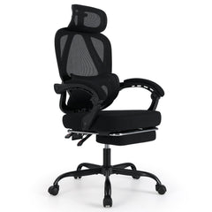 Ergonomic Office Chair High Back Mesh Desk Chair with Retractable Footrest-Black