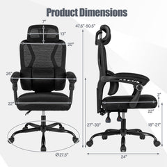 Ergonomic Office Computer Mesh Chair with High Back Adaptive Lumbar Support and 2D Adjustable Headrest-Black