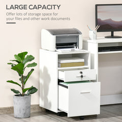 2 Drawer Filing Cabinet with Lock, Vertical File Cabinet with Wheels, Mobile Office Cabinet for A4, Letter Size, White