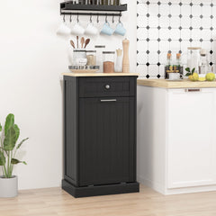 Kitchen Tilt Out Trash Bin Cabinet, Free Standing Recycling Cabinet, Trash Can Holder with Drawer, White