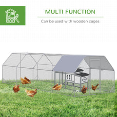 Chicken Run Outdoor, Galvanized Large Metal Chicken Coop Cage, Walk-in Enclosure Poultry Hen Run House Playpen Rabbit Hutch with Flat Roof, Cover, 9.2'x6.2'x6.5', Silver