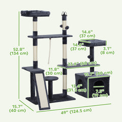53" Cat Tree, Cat Tower with Scratching Posts, Cat Condo, Beds, Platforms, Toy Balls for Indoor Cats, Dark Grey