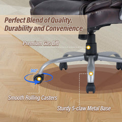 Executive Office Chair Leather Ergonomic Computer Desk Chair with Padded Seat and Armrests-Brown