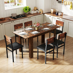 Extendable Dining Table for 4-8 People 47 inches-62 inches Large Rectangular Kitchen Table-Rustic Brown