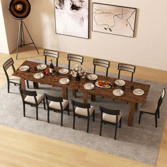 Extendable Dining Table for 4-8 People 47 inches-62 inches Large Rectangular Kitchen Table-Rustic Brown