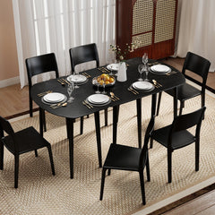 Extendable Dining Table Set with 2 Half-Round and 1 Rectangular Tables-Black