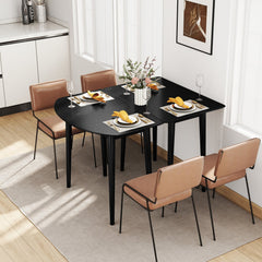 Extendable Dining Table Set with 2 Half-Round and 1 Rectangular Tables-Black