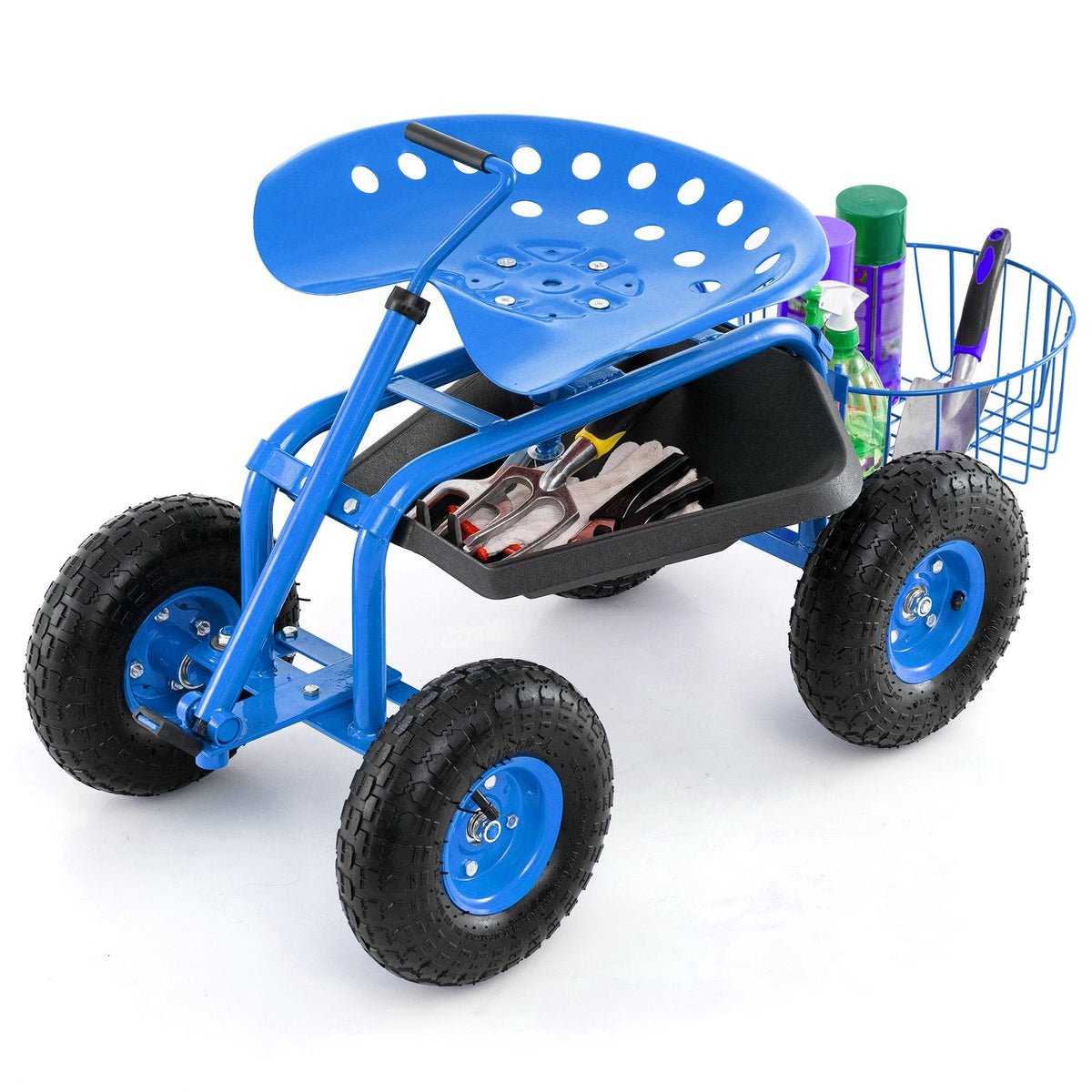 Extendable Handle Garden Cart Rolling Wagon Scooter-Blue
