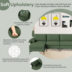 130.5 in L Shaped Sectional in Army Green, Reversible Chaise, Back Power Strip and Hidden Storage