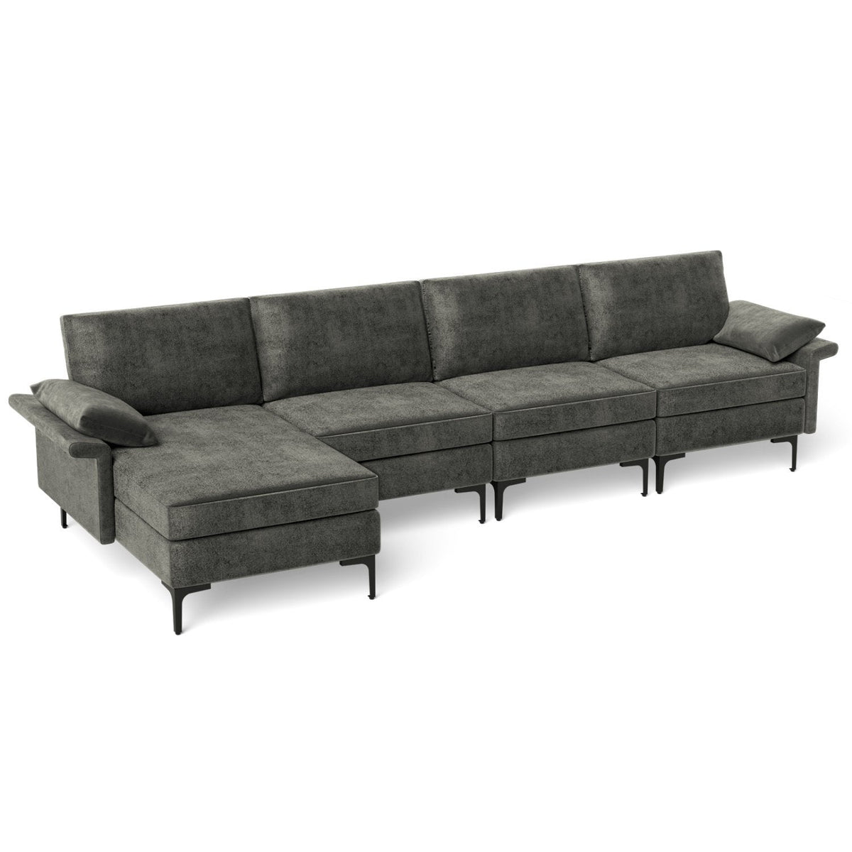 130.5 in L Shaped Sectional in Grey Linen, Reversible Chaise, 2640 lb Capacity and Back Power Strip