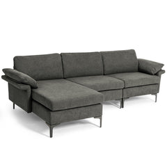 100.5 in Modular L Shaped Sectional in Charcoal Linen with Charging Socket and Hidden Storage