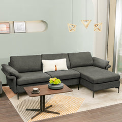 100.5 in Modular L Shaped Sectional in Charcoal Linen with Charging Socket and Hidden Storage