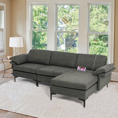 100.5 in Modular L Shaped Sectional in Charcoal Linen with Charging Socket and Hidden Storage