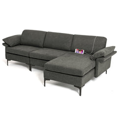 100.5 in Modular L Shaped Sectional in Charcoal Linen with Charging Socket and Hidden Storage