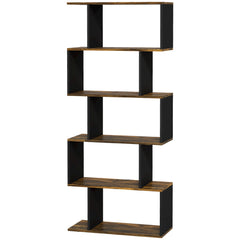 5-Tier Bookshelf, Geometric S Shaped Bookcase, Tall Narrow Display Shelf for for Living Room, Study Room, White