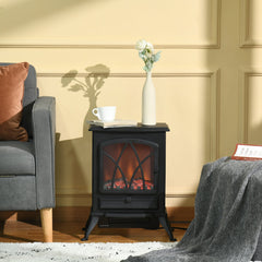 Free Stand Electric Fireplace Stove Heater with Adjustable LED Flame Effect and Front Door, 750W/1500W, Black