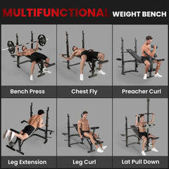 Adjustable Weight Bench with Bench Press Rack, Preacher Curl Bench, Leg Extension and Lat Pull Down
