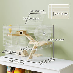 Hamster Cage with Deep Bottom, Wooden Ramp, Hut, Bathroom and Exercise Wheel for Hamster and Gerbil, White