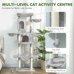 69" Cat Tree, Multi-Level Cat Tower with 2 Condos, Plush Perch and Sisal Scratching Posts, Dark Grey