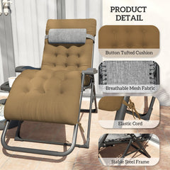 Padded Folding Recliner Chair, Patio Lounger with Cupholder, Adjustable Backrest, Removable Cushion, Black