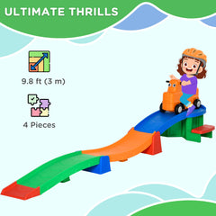 9.8 ft Up and Down Roller Coaster for Kids, Thrill 4 Pieces Toddler Roller Coaster Ride on Toy with Side Steps, Sliding Car with Handles, for 2-5 Years Old