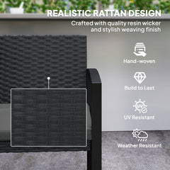 2 Seater Outdoor Bench, Rattan Garden Bench Loveseat with Cushion, Armrests, Steel Frame for Patio, Porch, Light Grey