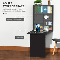 Wall Mounted Table Fold Out Convertible Desk, Multi-Functional Space Saving Computer Desk with Writing Floating Board for Students, White and Black