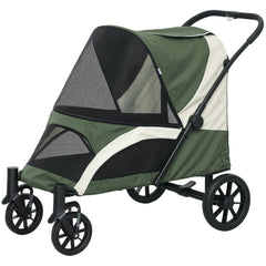 Foldable Pet Stroller for Medium Dogs with Four Big Wheels, Shock-Absorbing Frame, Safety Leashes, Brakes, Black