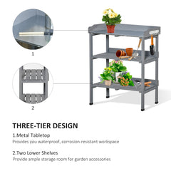 Outdoor Garden Wooden Potting Bench Work Station Table Tool Storage Shelf w/ Hooks, Natural