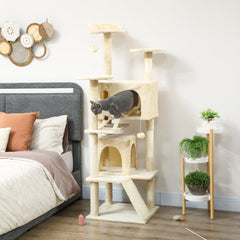 54" Cat Tree, Multi-Level Cat Tower with Scratching Posts, Cat Condos, Bed, Platforms, Ramp, Toy Ball, Beige