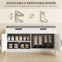 Shoe Storage Bench, Entryway Bench with 2-Tier Cabinet, Flip-Top Storage, Padded Cushion for Hallway, Rustic Brown