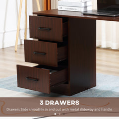 Computer Desk, 47" Writing Table with 3-Tier Shelves and 3 Reversible Drawers for Home Office, Bedroom, Black