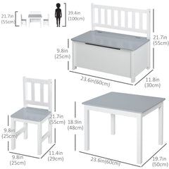 4-Piece Set Kids Wood Table Chair Bench with Storage Function Gift for Toddlers