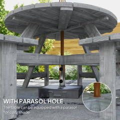8 Seater Round Wooden Pub Bench & Picnic Table, Patio Dining Set for Outdoor Patio (Umbrella Not Included)